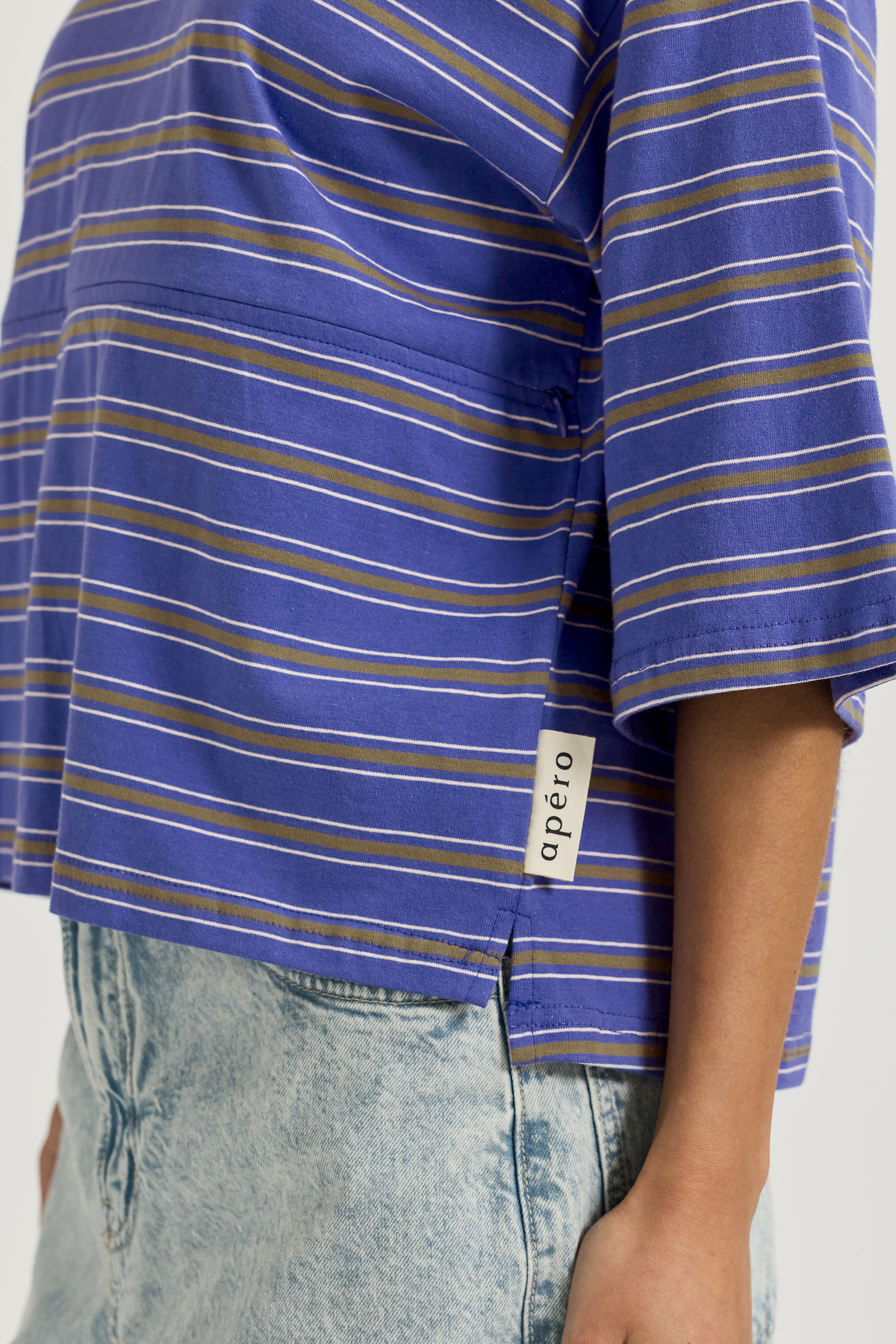 Brooklyn Stripe Slouch Panel Tee - Cobalt / Olive / White