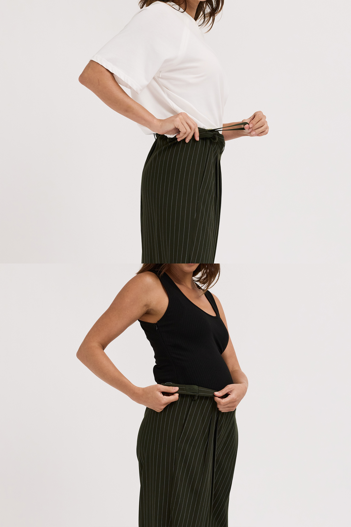 Bambi Pinstripe Adjustable Wide Leg Trouser - Pine Green