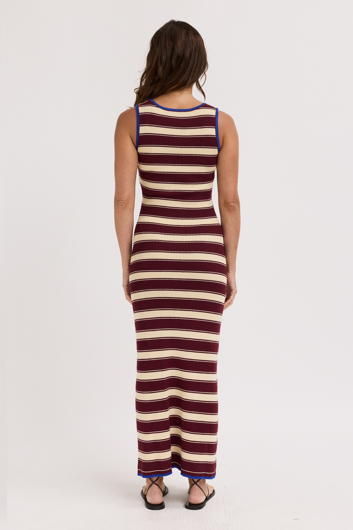 Rowe Stripe Knit Tank Dress - Maroon / Cream / Cobalt