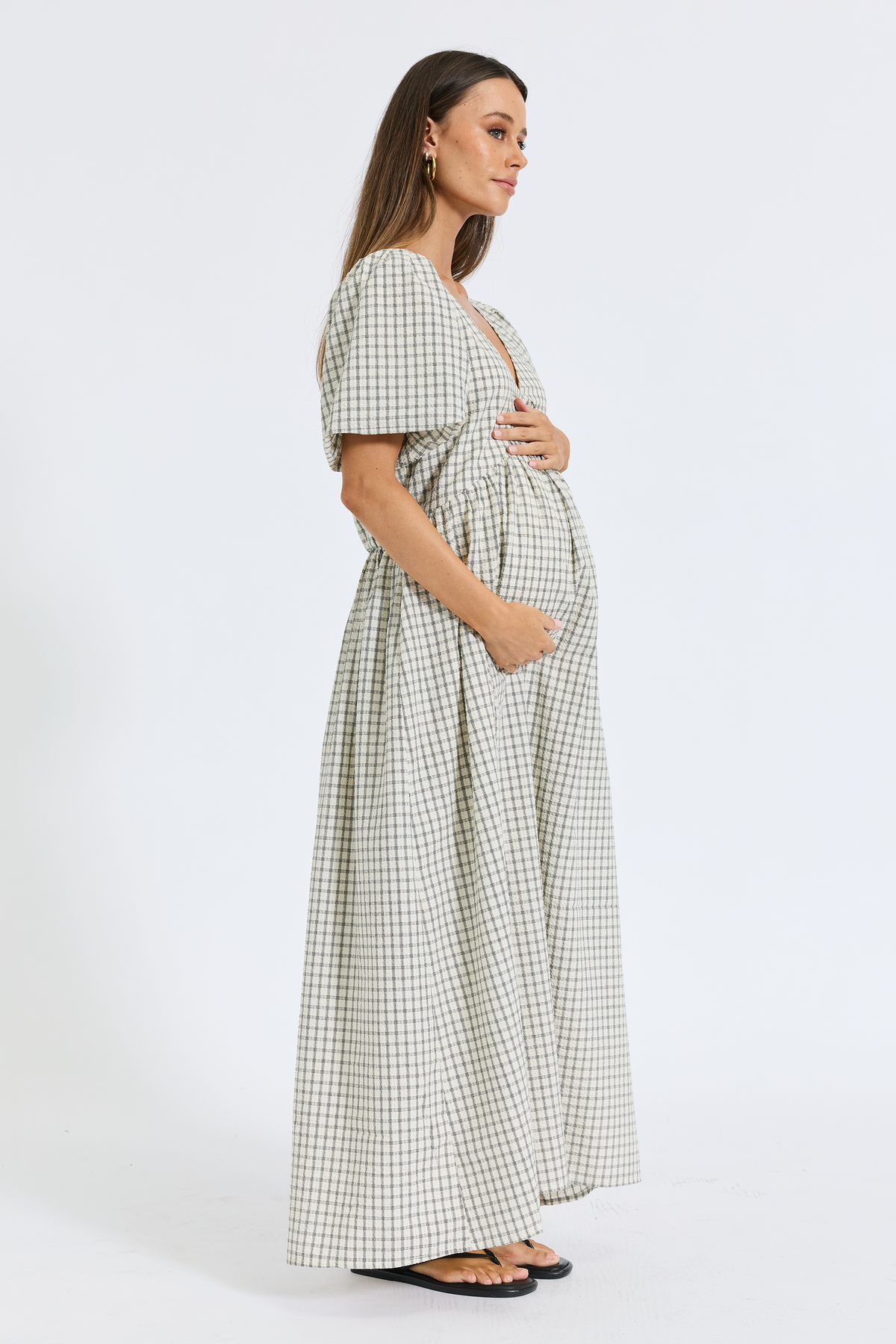 Nadia Babydoll Midi Dress - Cream / Black