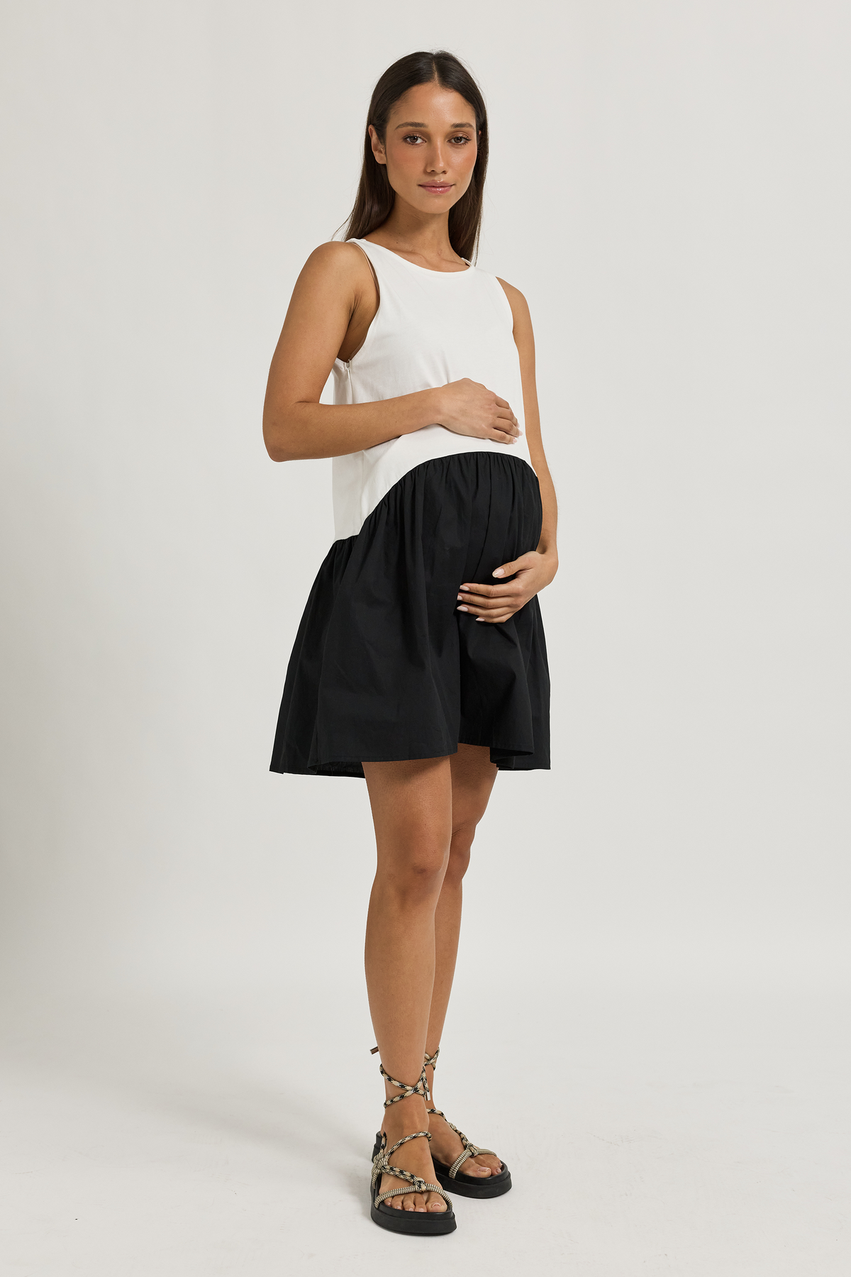 Ruby Babydoll Mini Dress - White / Black