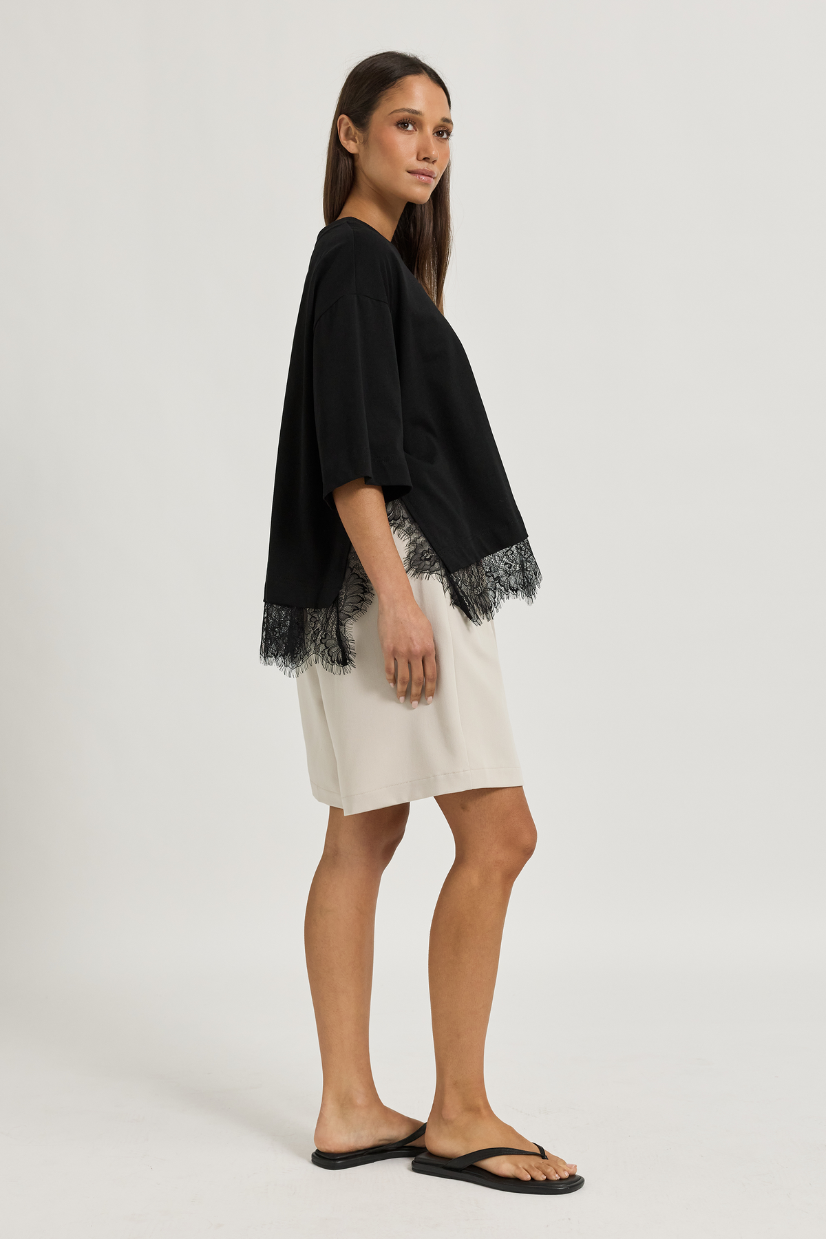 London Lace Wrap Side Tee - Black