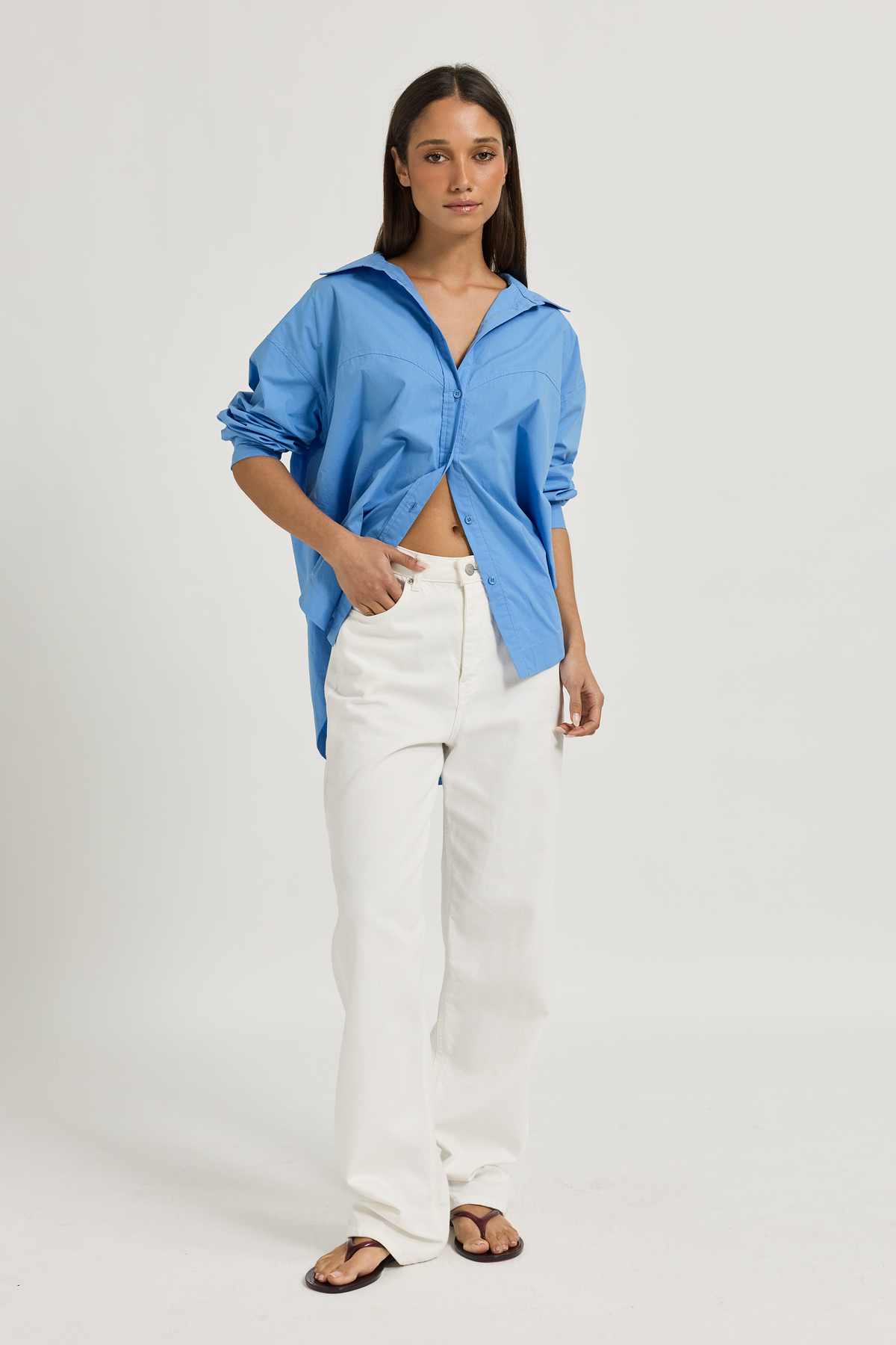 Morgan Panelled Wrap Button-Down Shirt - Azure Blue