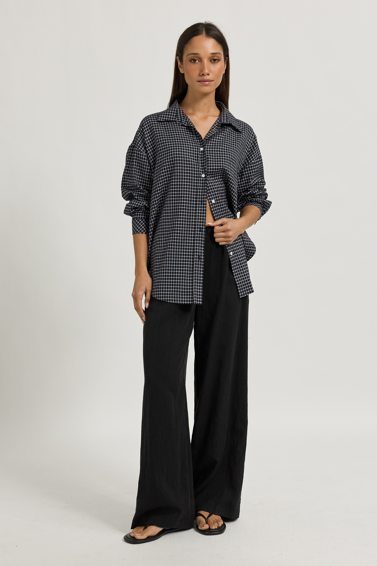 Morgan Check Wrap Button-Down Shirt - Navy