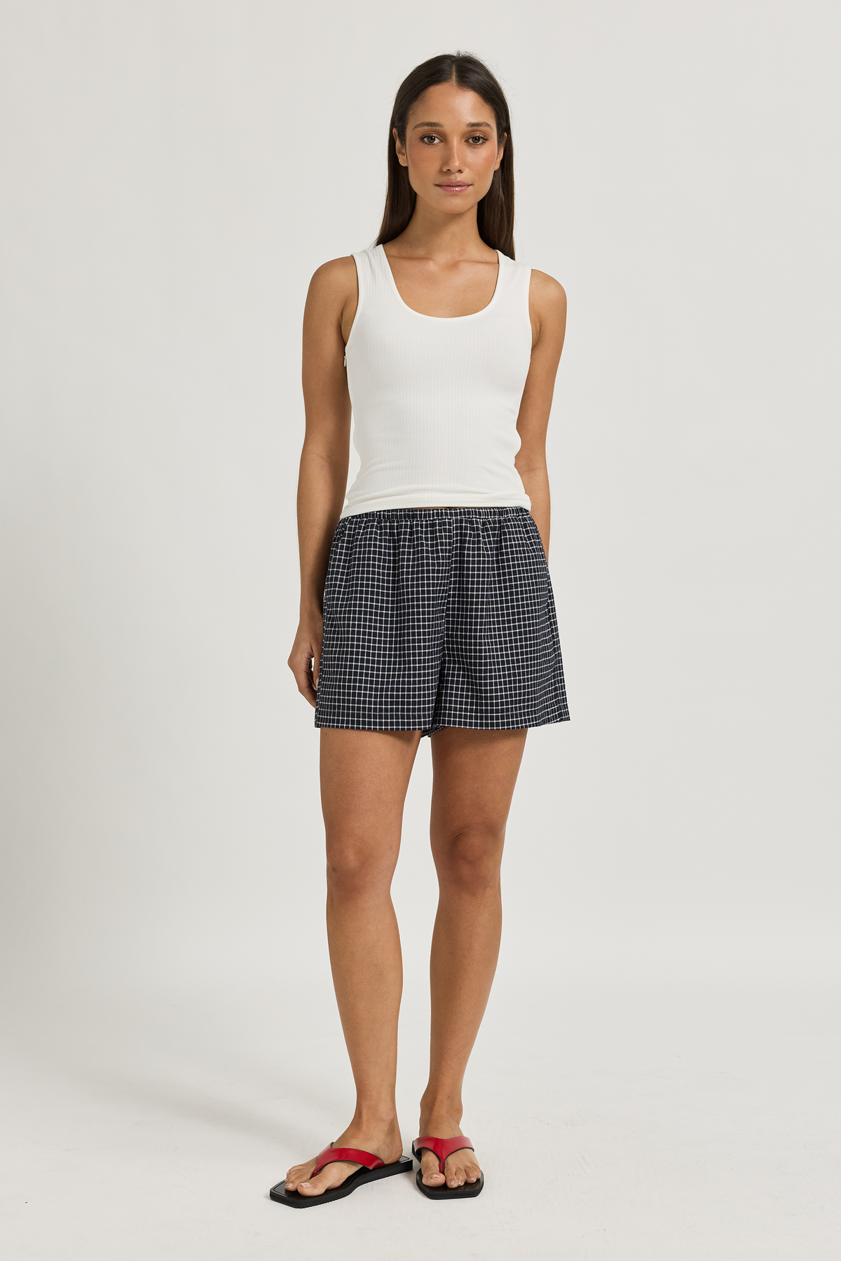 Morgan Check Short - Navy