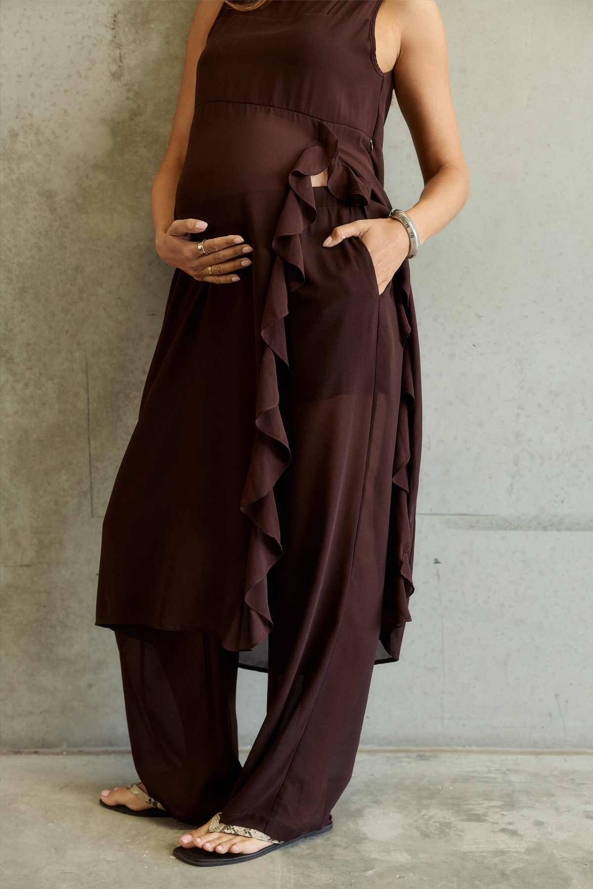Zoi Sheer Wide Leg Pants - Chocolate