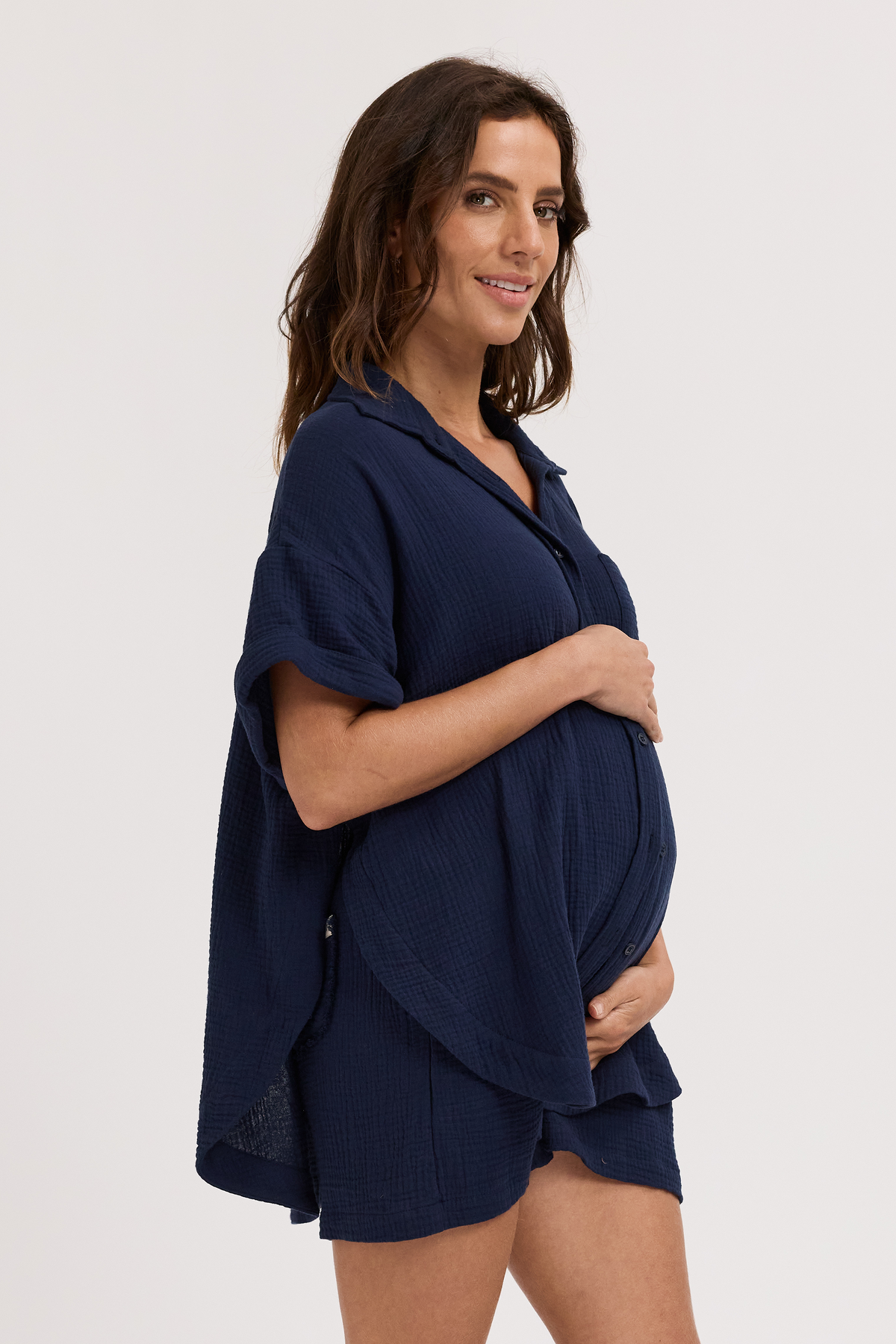Reese Rolled Sleeve Button-Down Shirt - Navy