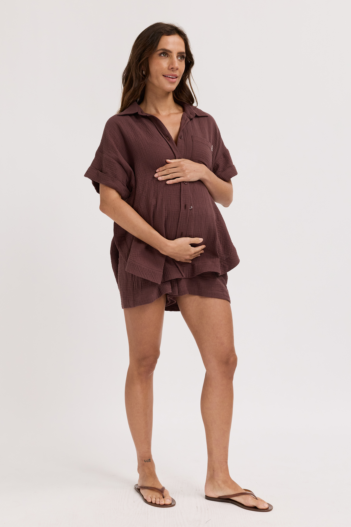 Reese Rolled Sleeve Button-Down Shirt - Chocolate