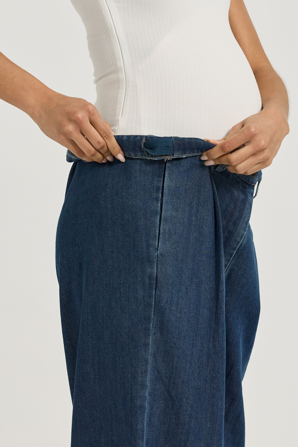 Cara Adjustable-Waist Wide-Leg Jean - Deep Blue