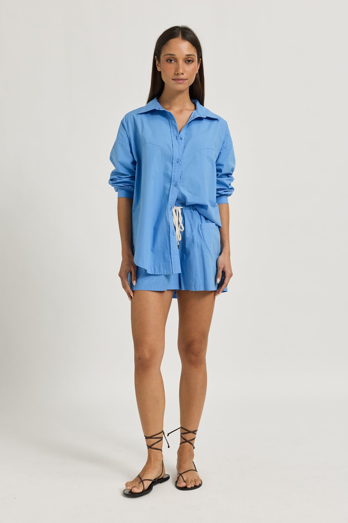 Morgan Panelled Wrap Button-Down Shirt - Azure Blue
