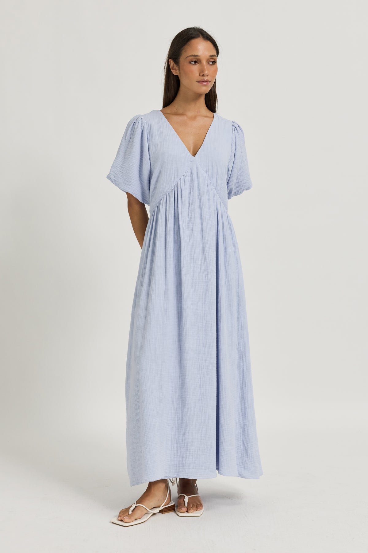 Josephine Babydoll Midi Dress - Baby Blue