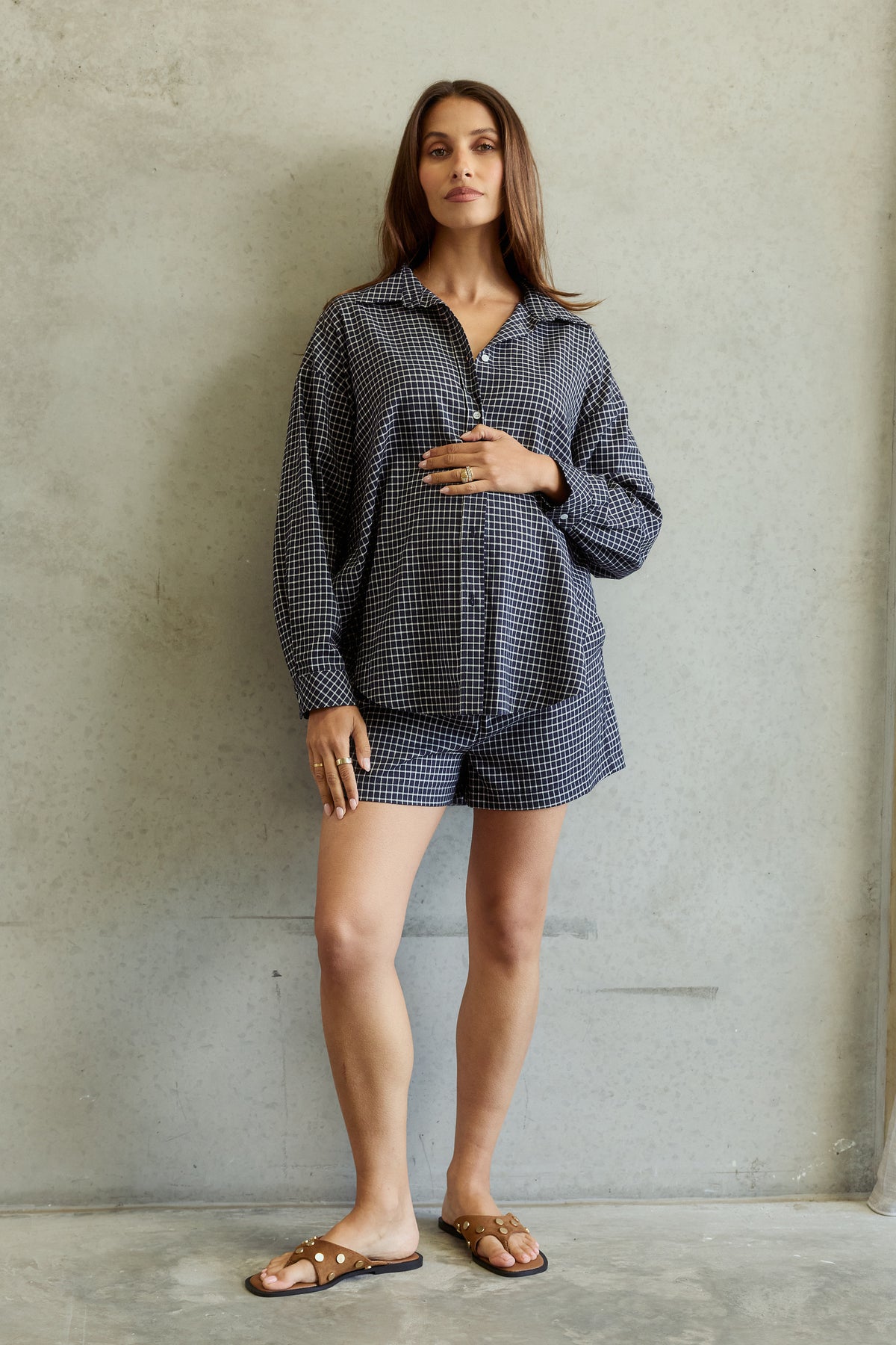 Morgan Check Wrap Button-Down Shirt - Navy