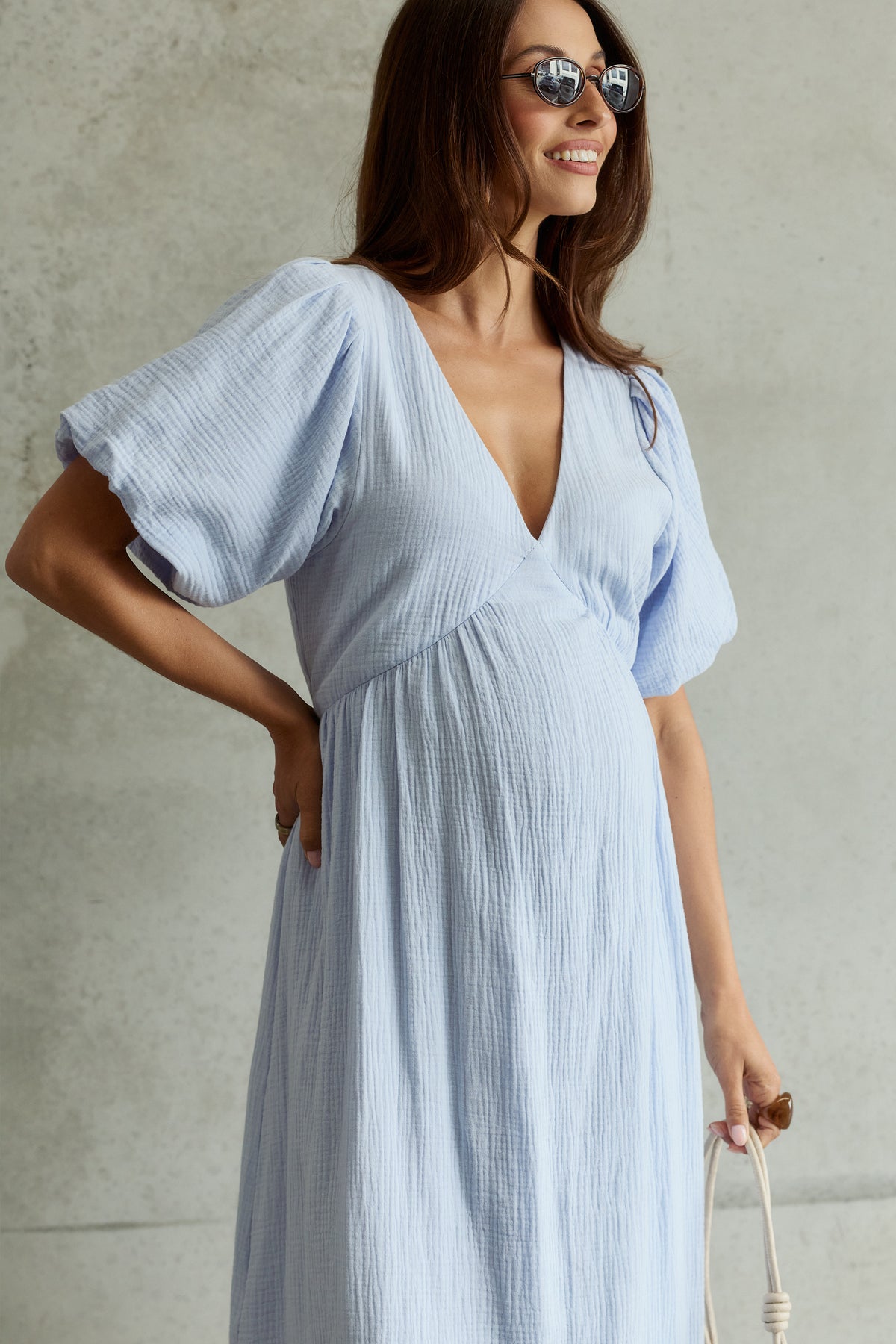 Josephine Babydoll Midi Dress - Baby Blue