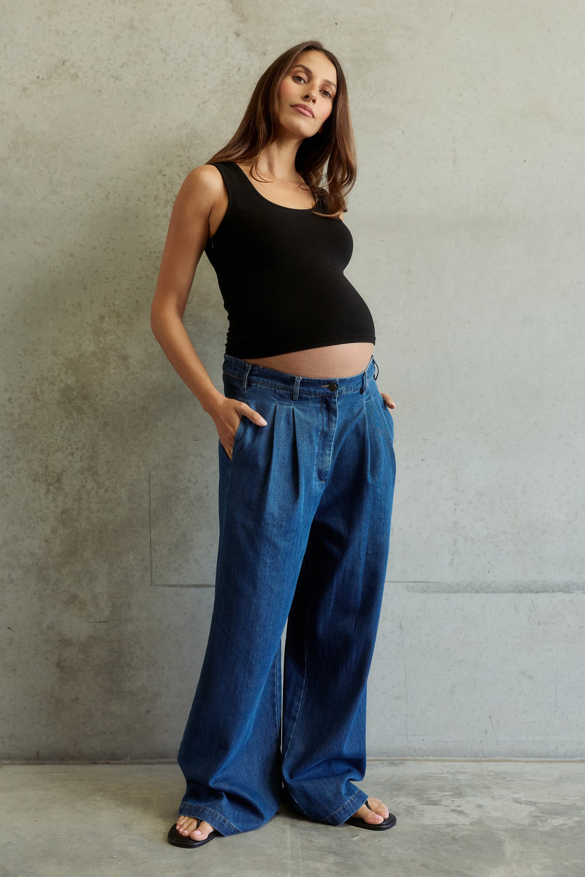 Cara Adjustable-Waist Wide-Leg Jean - Deep Blue