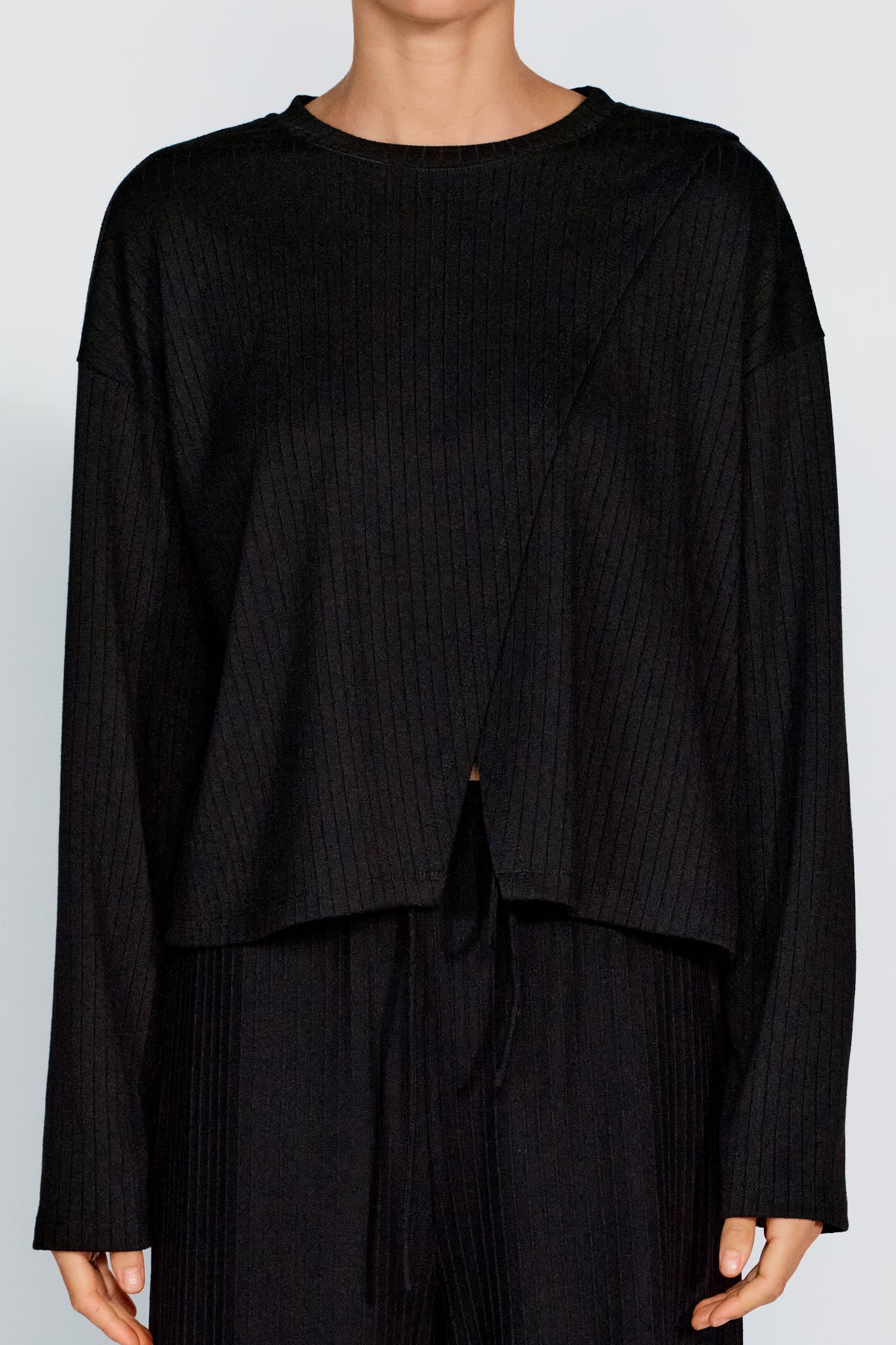 Ivy Ribbed Long Sleeve Top - Black