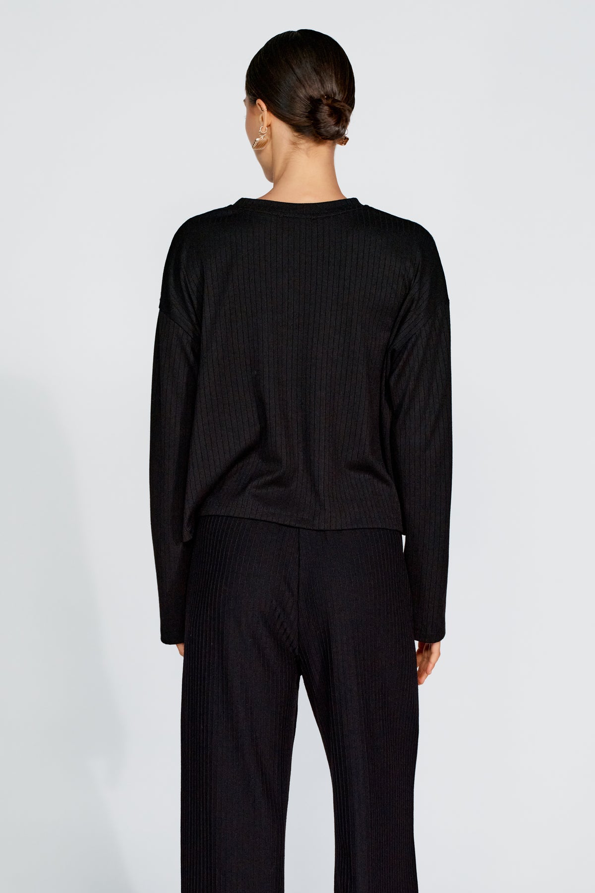 Ivy Ribbed Long Sleeve Top - Black