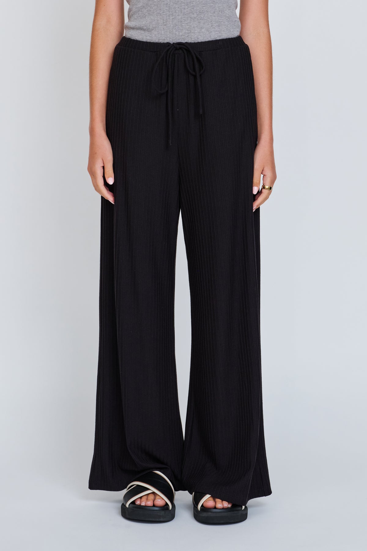 Ivy Ribbed Wide Leg Pant - Black