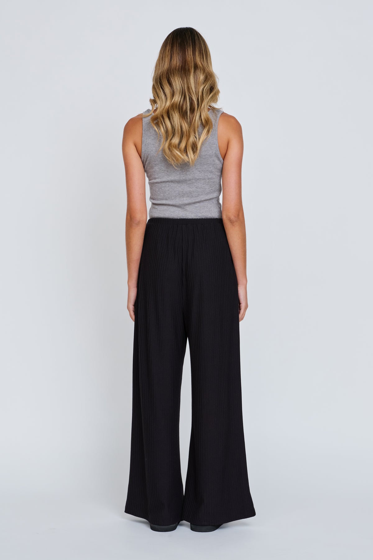 Ivy Ribbed Wide Leg Pant - Black