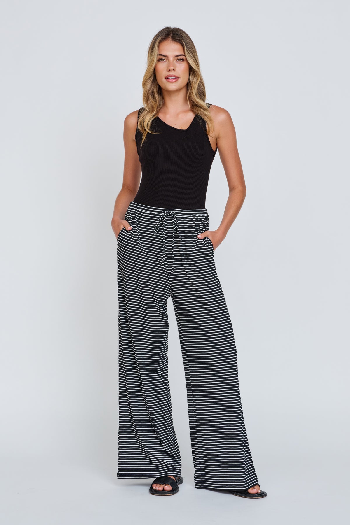 Ivy Stripe Wide Leg Pant - Black / White