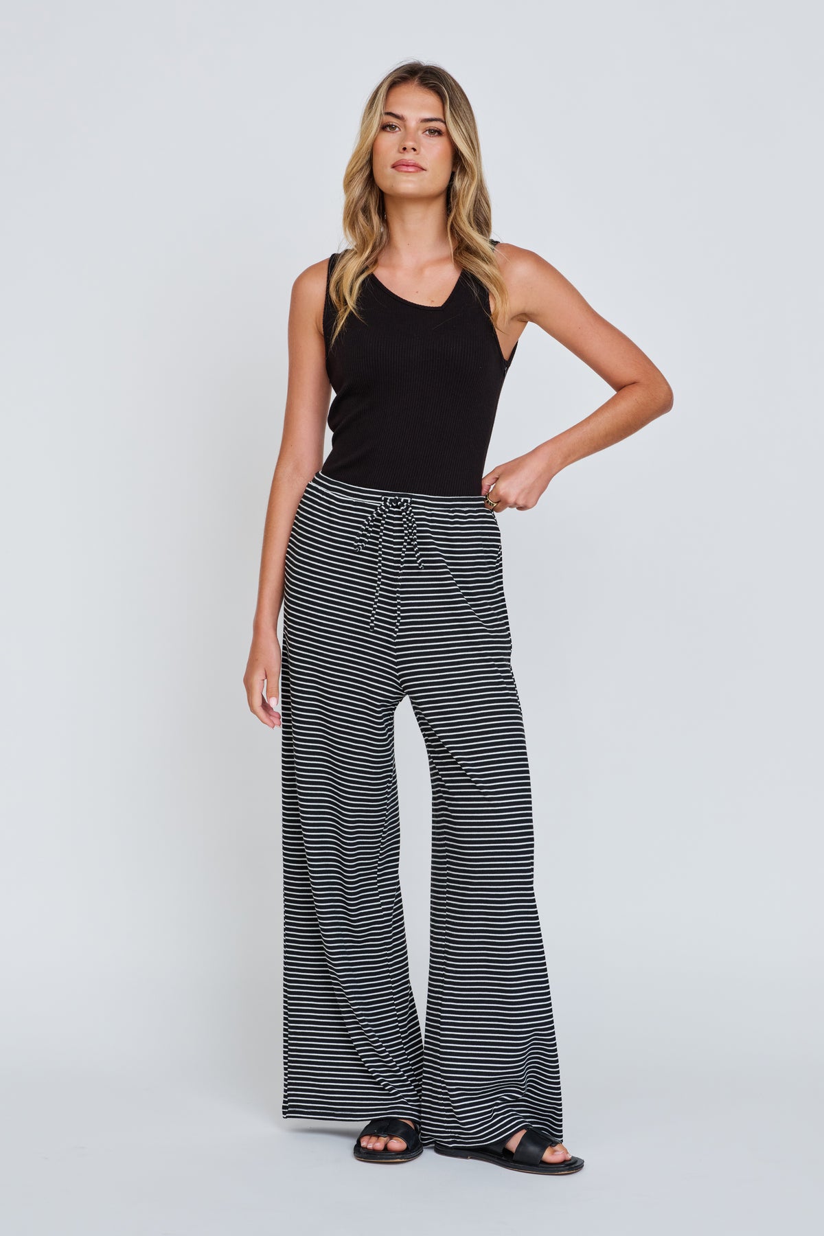 Ivy Stripe Wide Leg Pant - Black / White