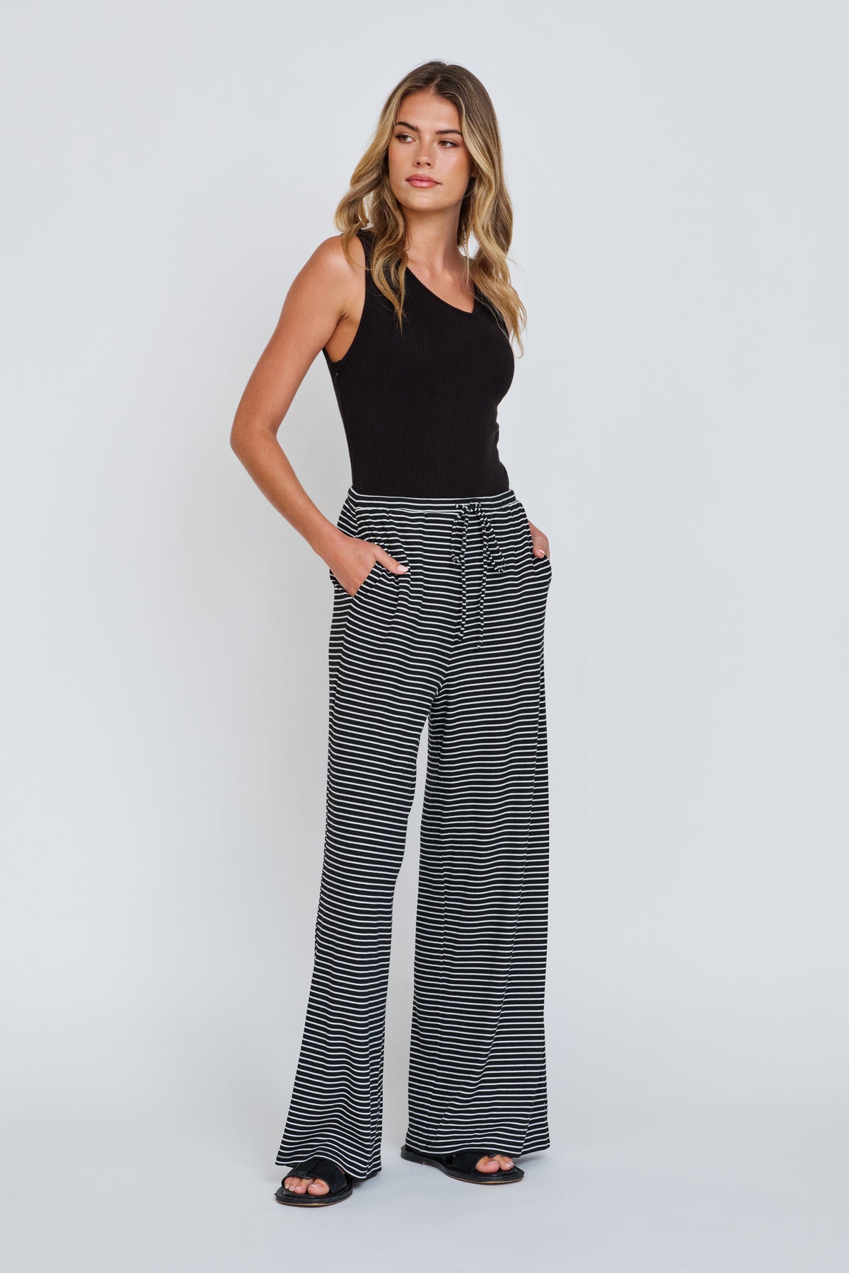 Ivy Stripe Wide Leg Pant - Black / White