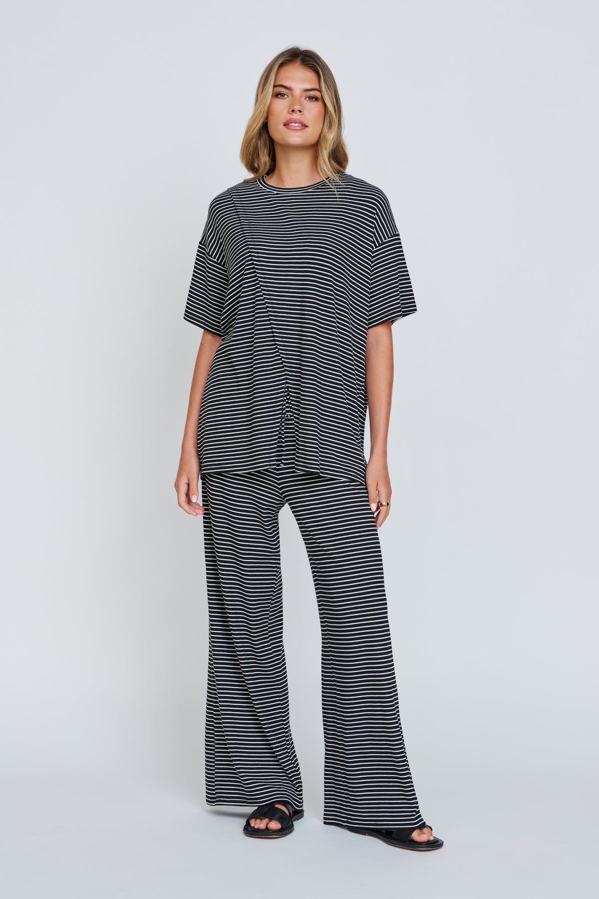 Ivy Stripe Wide Leg Pant - Black / White