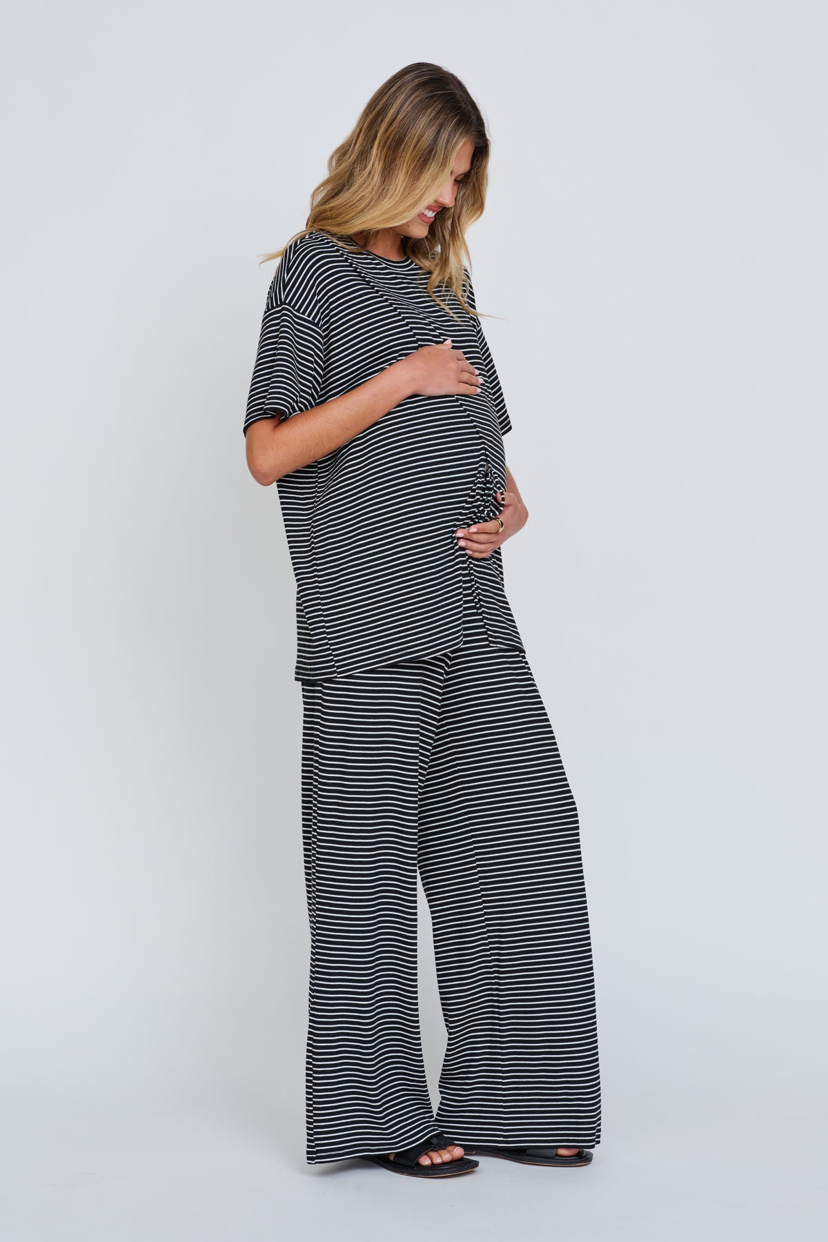 Ivy Stripe Wide Leg Pant - Black / White