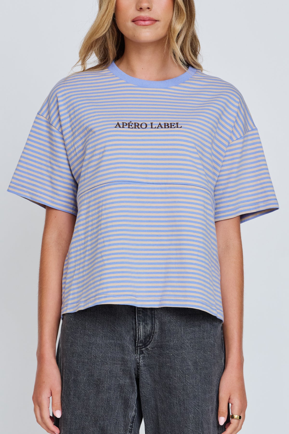 Era Drop-Shoulder Cropped Tee - Blue / Beige