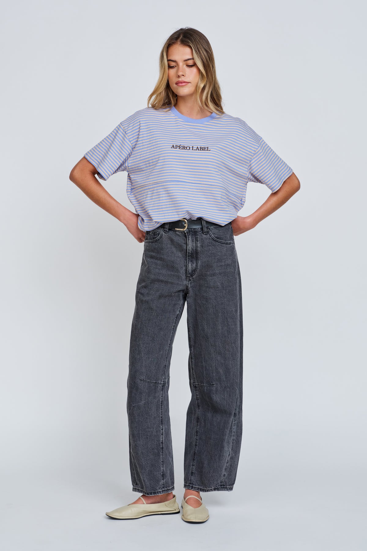 Era Drop-Shoulder Cropped Tee - Blue / Beige