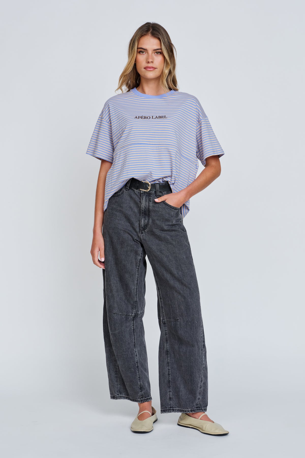 Era Drop-Shoulder Cropped Tee - Blue / Beige