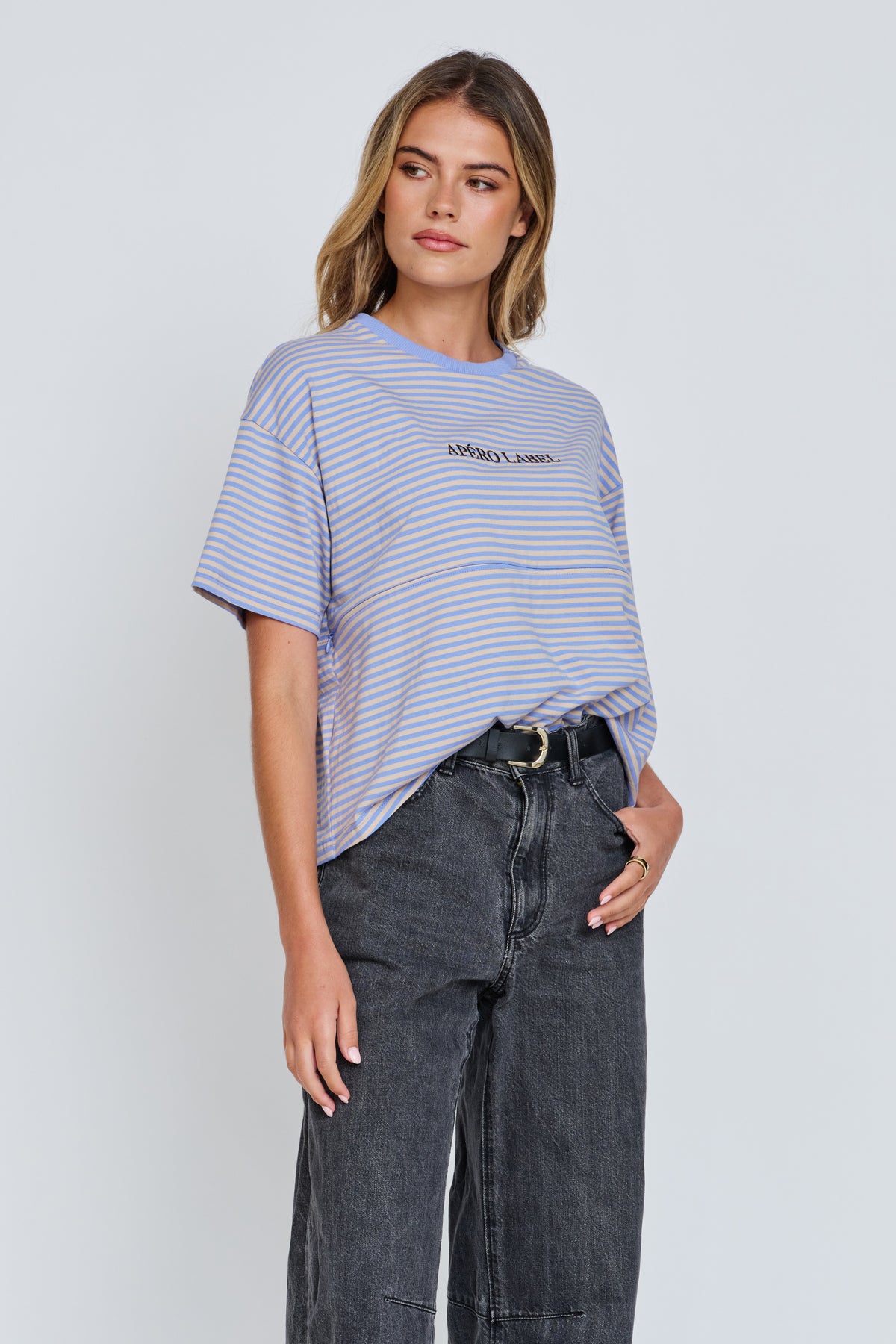 Era Drop-Shoulder Cropped Tee - Blue / Beige