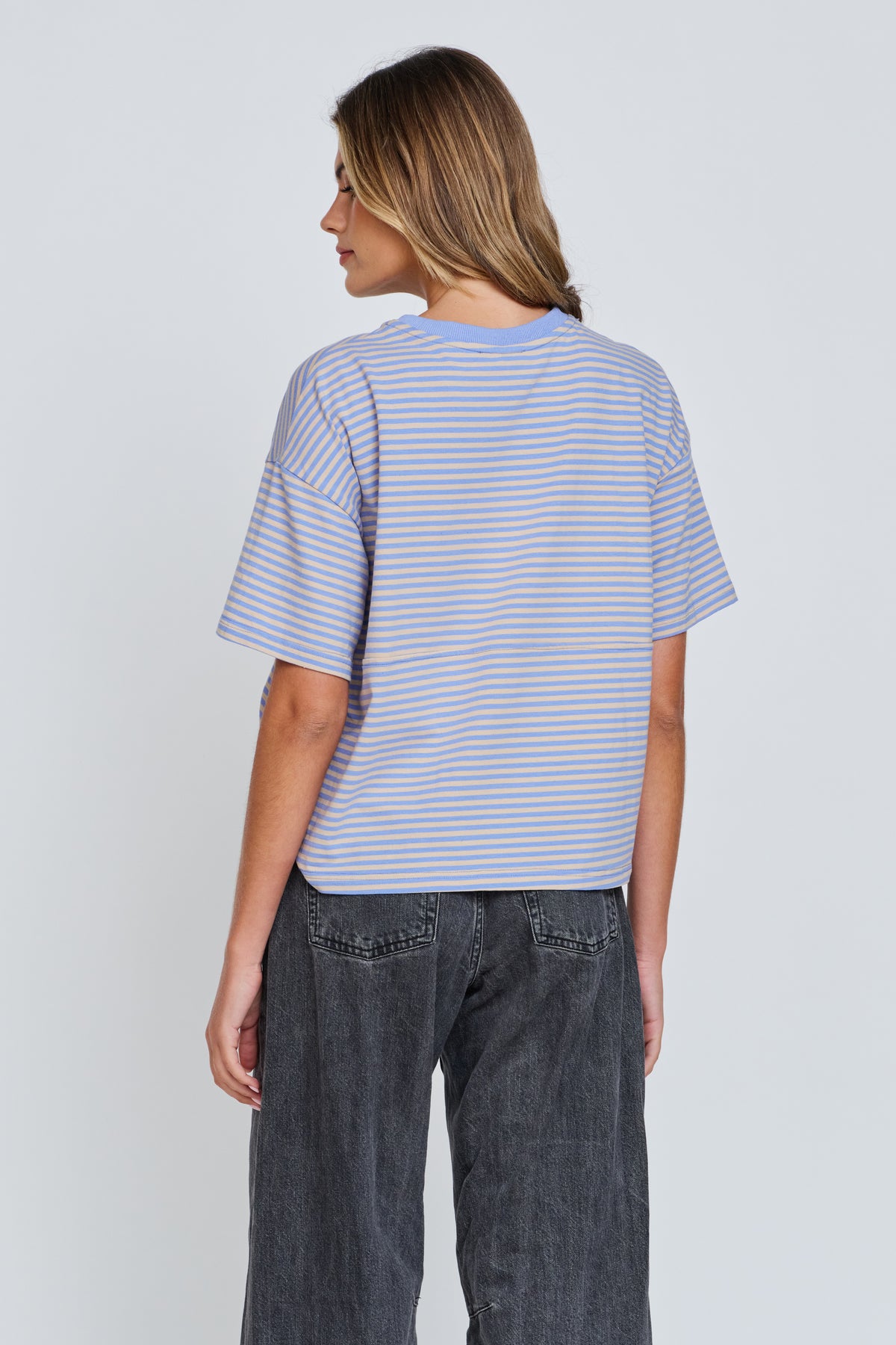 Era Drop-Shoulder Cropped Tee - Blue / Beige