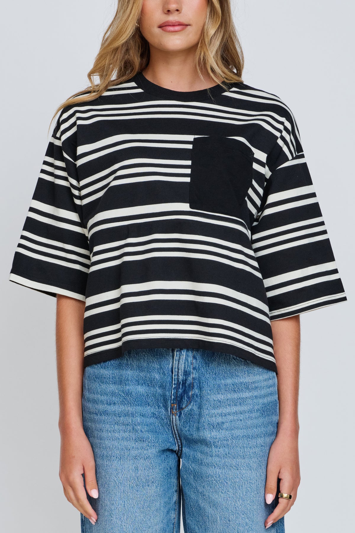 Brooklyn Stripe Slouchy Panel Tee - Black / White