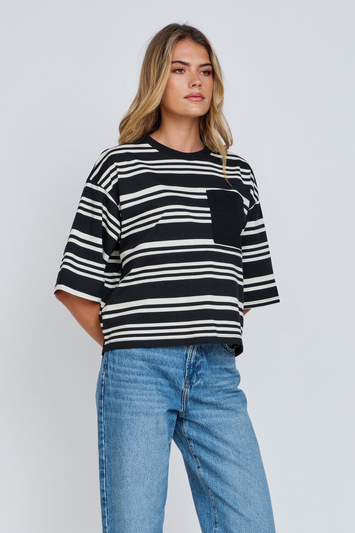Brooklyn Stripe Slouchy Panel Tee - Black / White