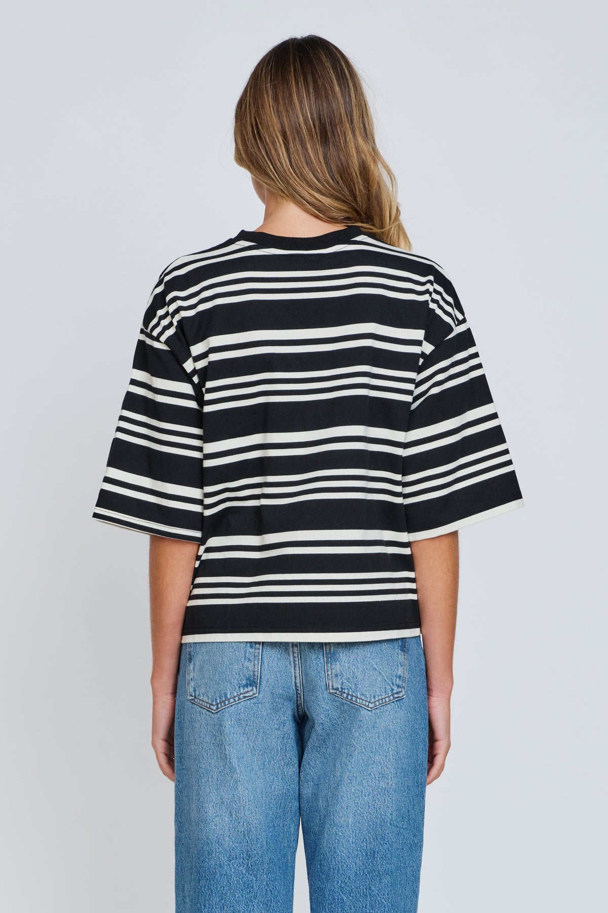 Brooklyn Stripe Slouchy Panel Tee - Black / White