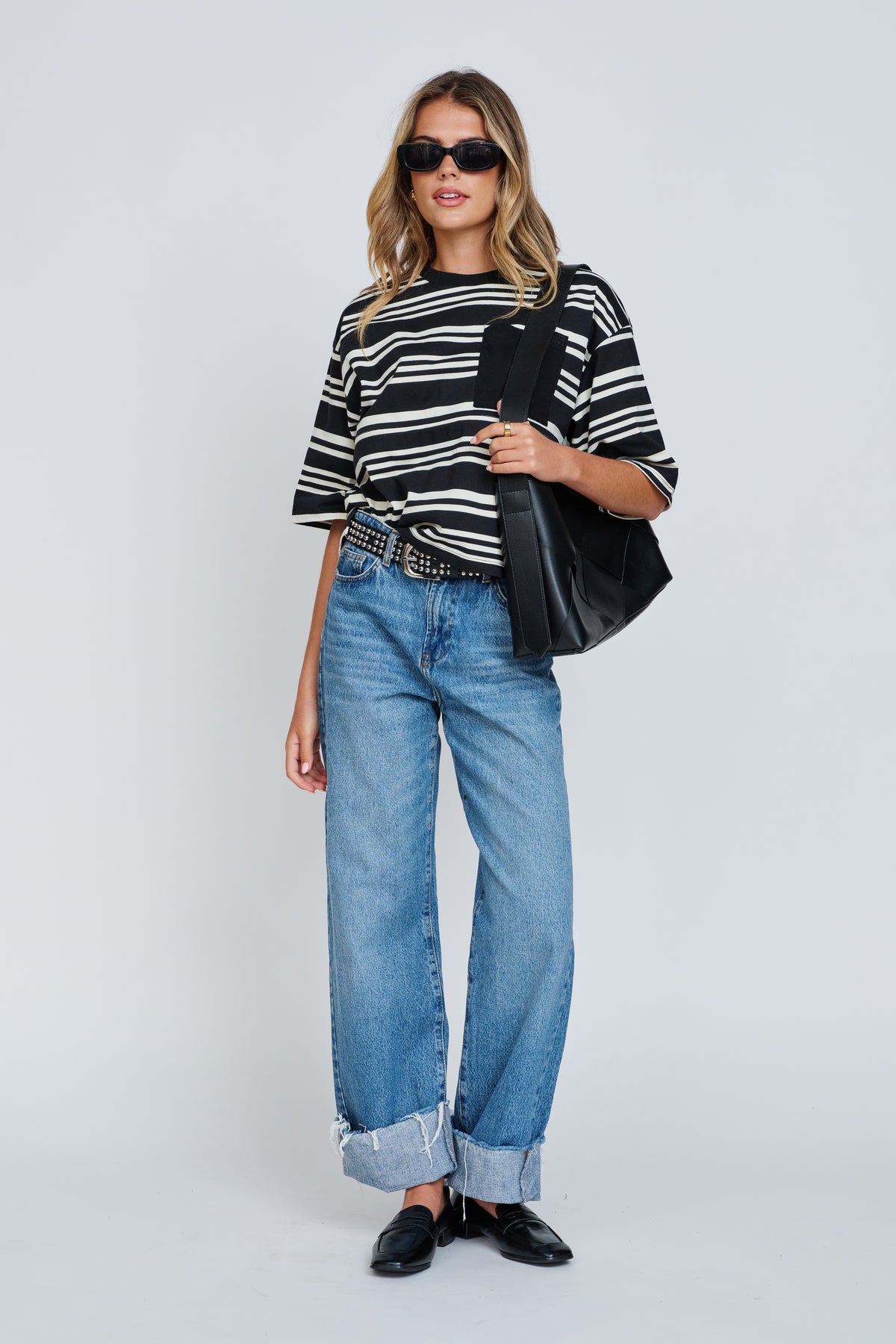 Brooklyn Stripe Slouchy Panel Tee - Black / White