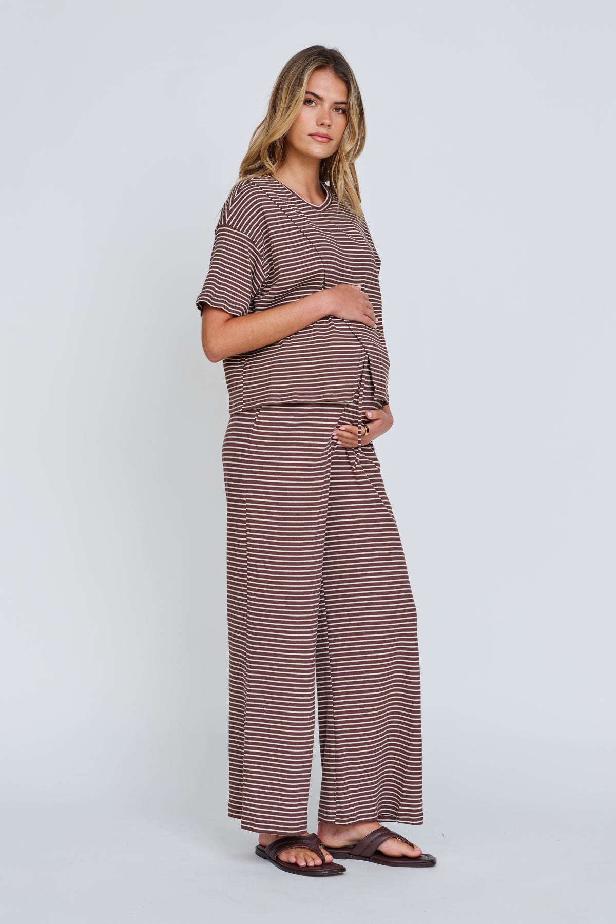 Ivy Stripe Wrap Tee - Chocolate / White