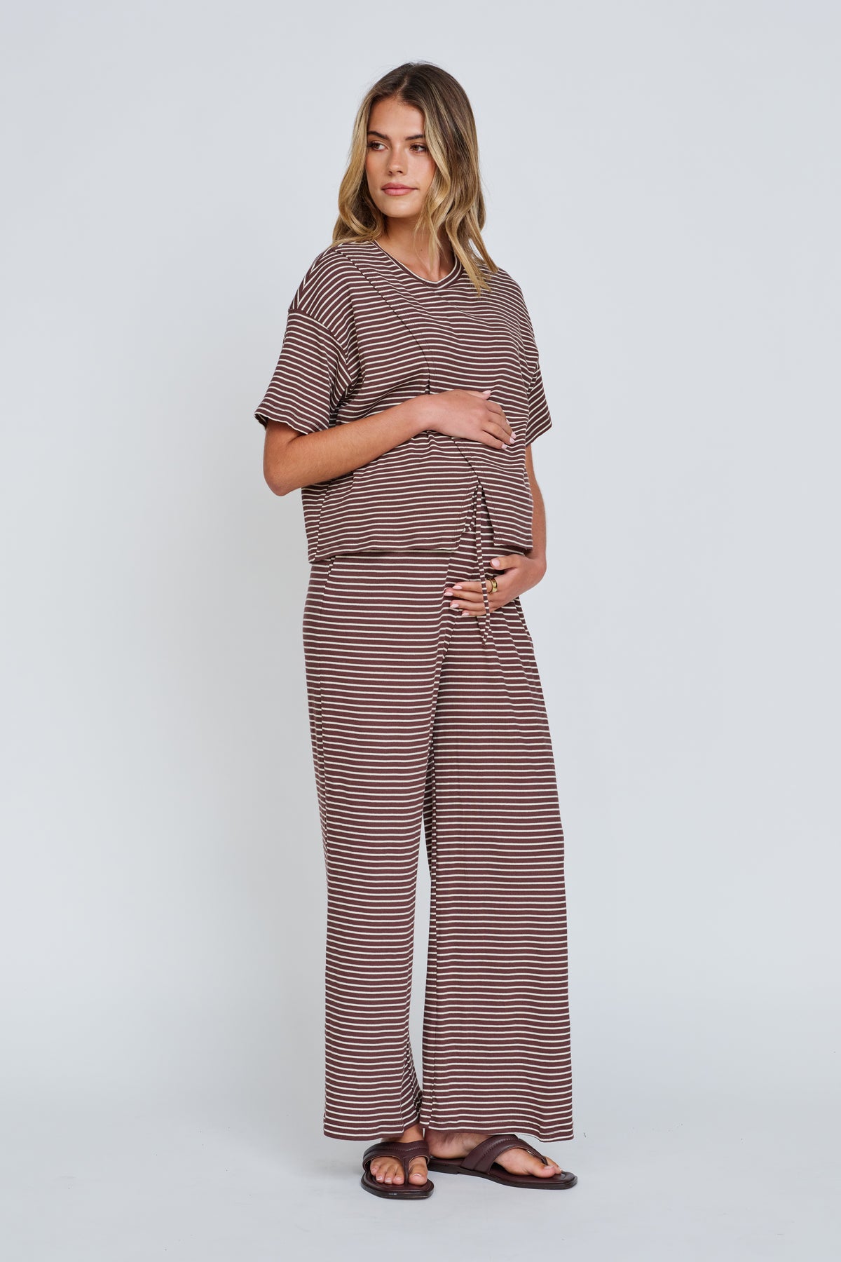 Ivy Stripe Wide Leg Pants - Chocolate / White