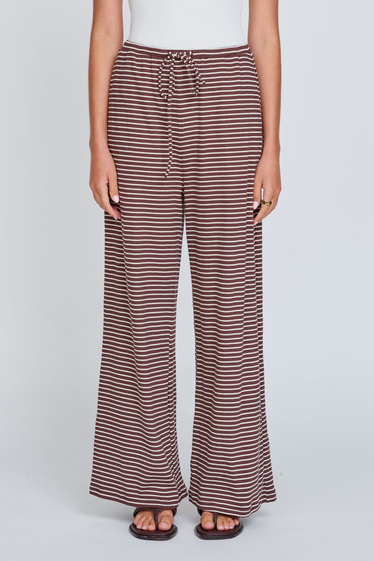 Ivy Stripe Wide Leg Pants - Chocolate / White