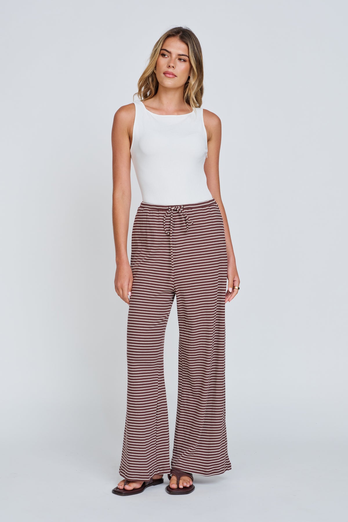 Ivy Stripe Wide Leg Pants - Chocolate / White