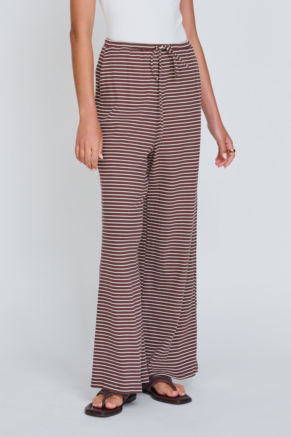 Ivy Stripe Wide Leg Pants - Chocolate / White