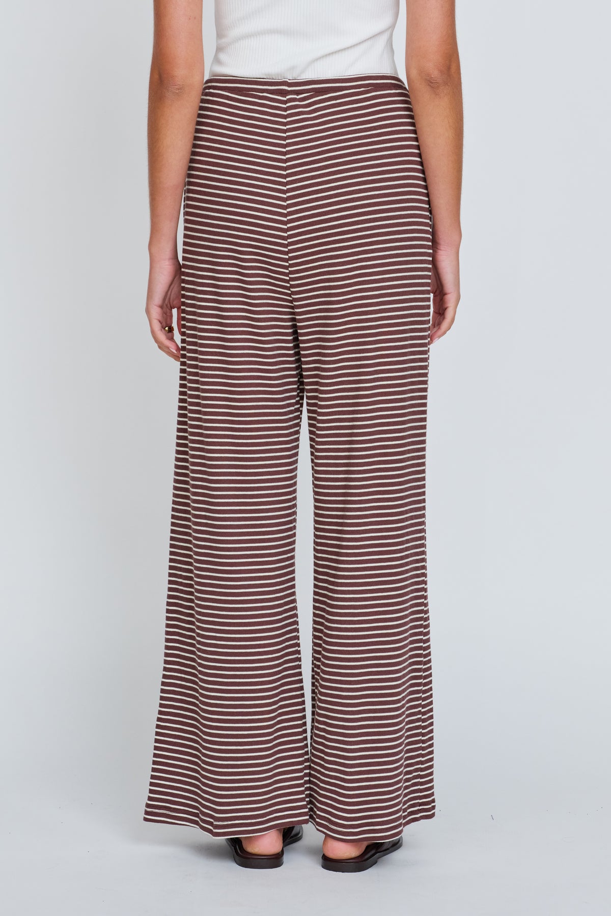 Ivy Stripe Wide Leg Pants - Chocolate / White