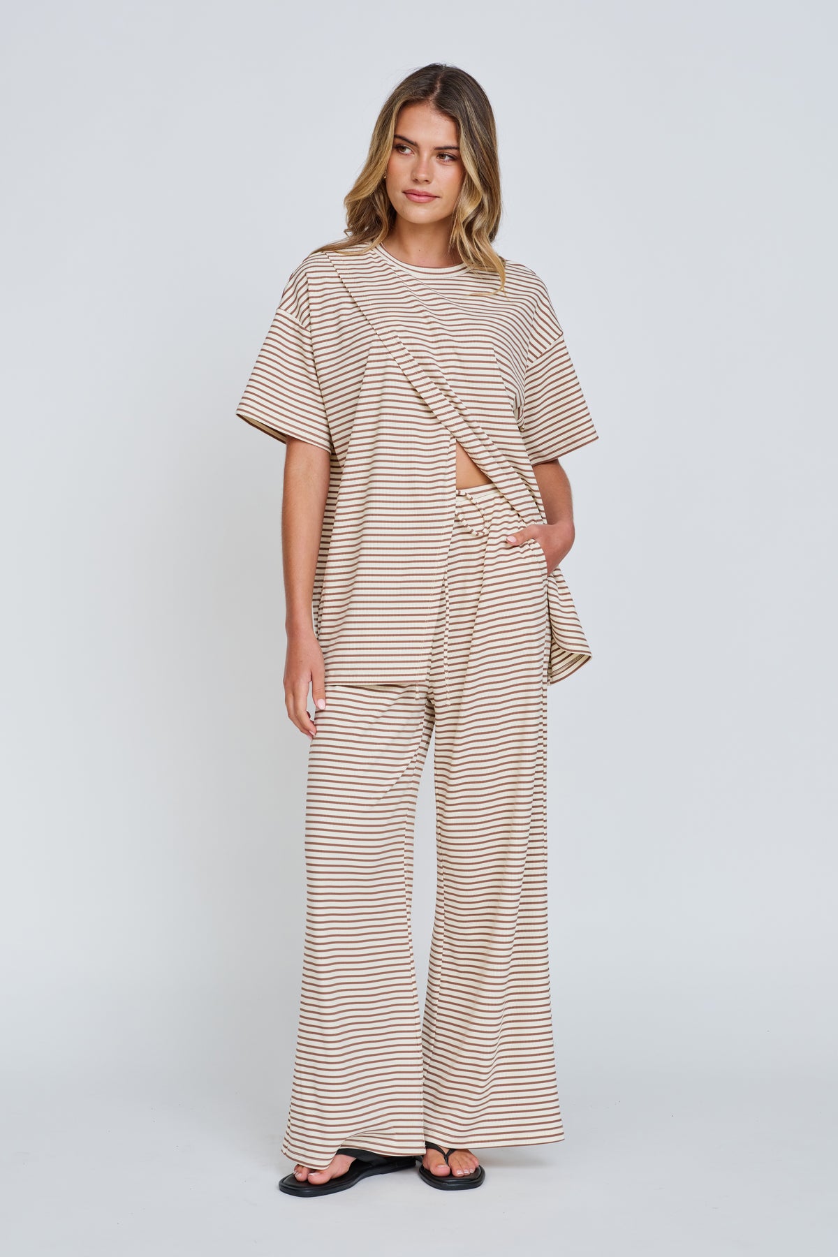Ivy Stripe Wide Leg Pants - Cream / Tan