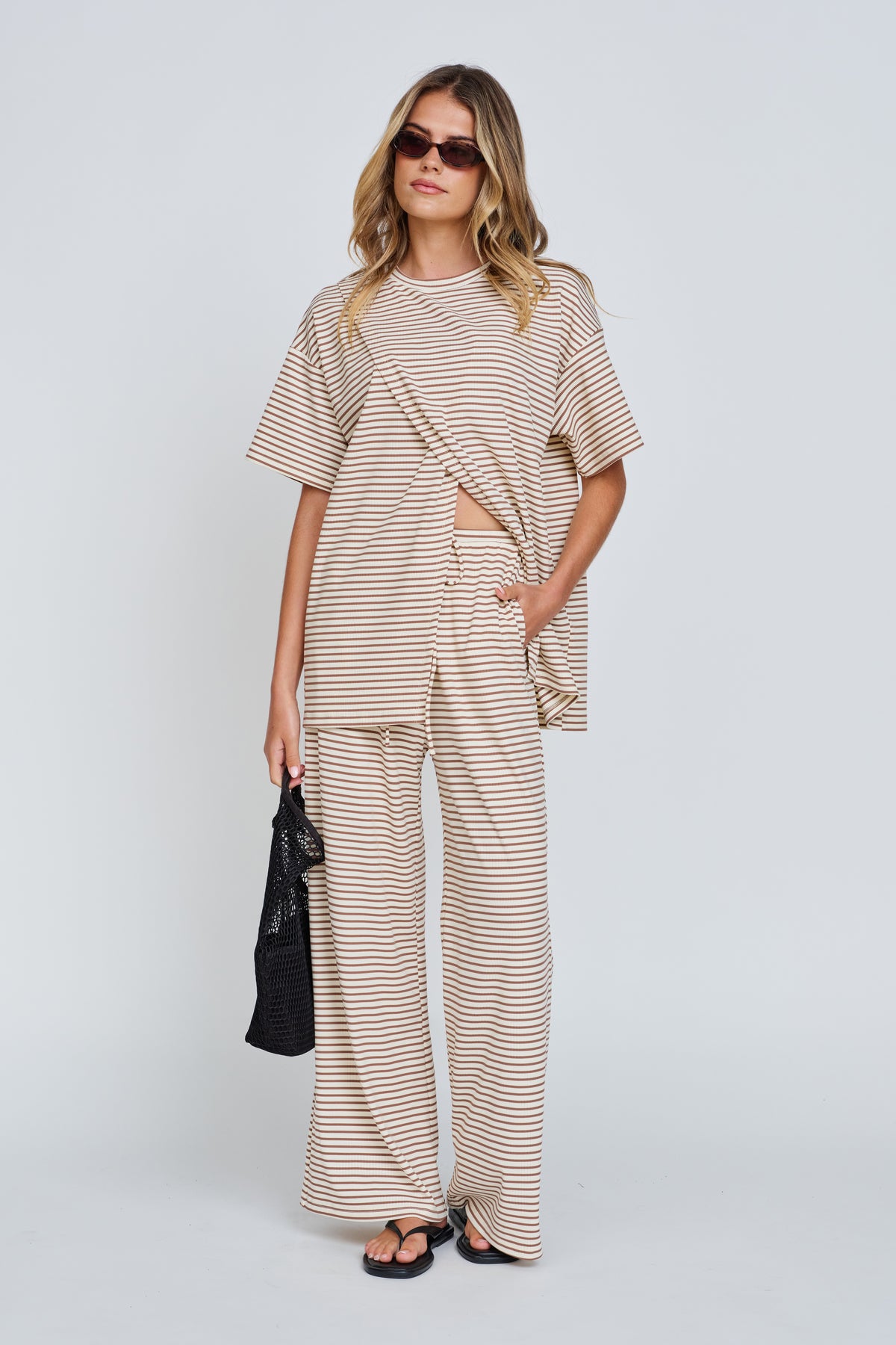 Ivy Stripe Wide Leg Pants - Cream / Tan