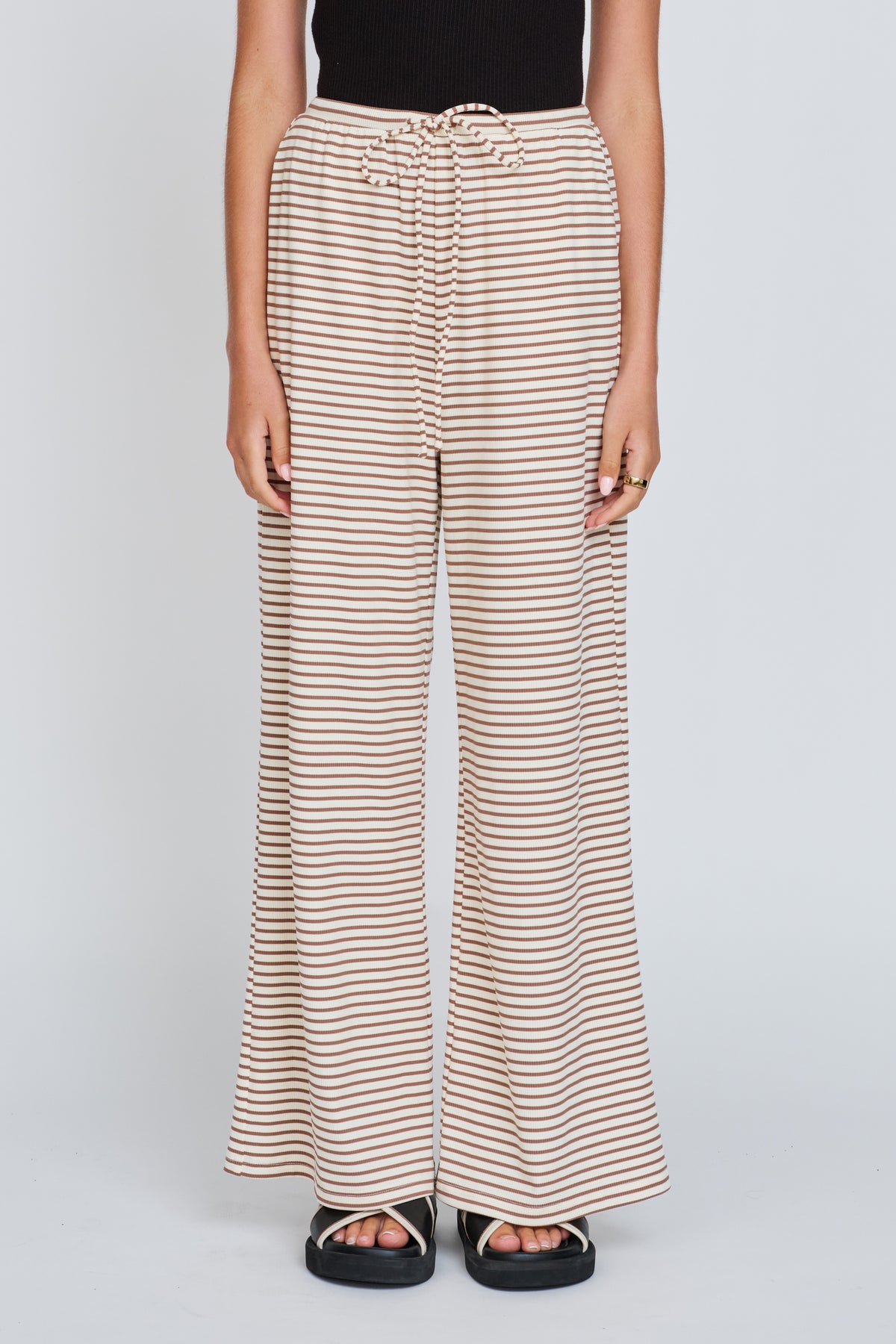 Ivy Stripe Wide Leg Pants - Cream / Tan