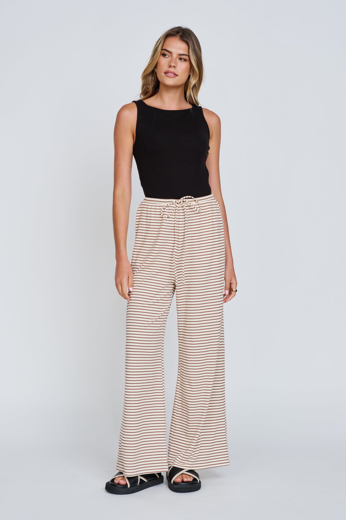 Ivy Stripe Wide Leg Pants - Cream / Tan