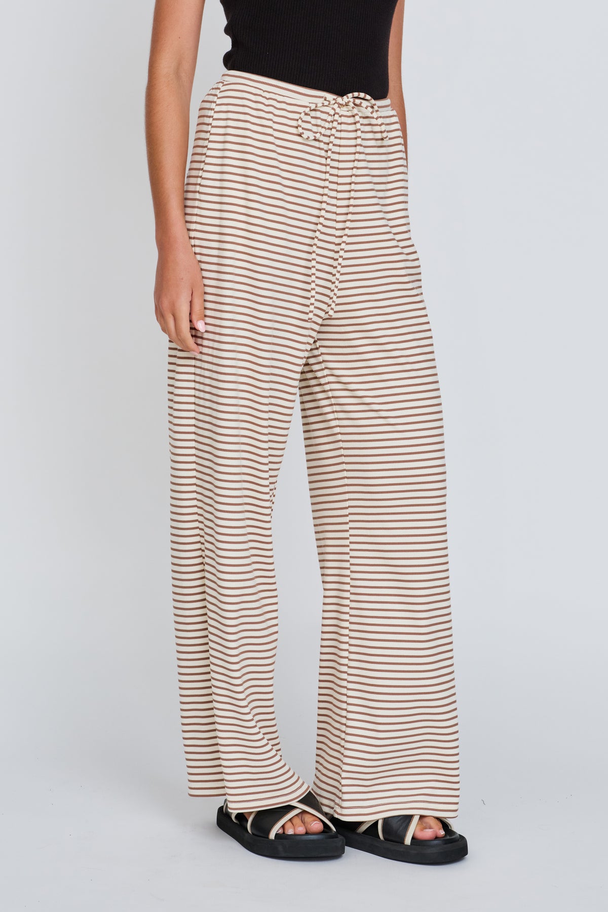 Ivy Stripe Wide Leg Pants - Cream / Tan