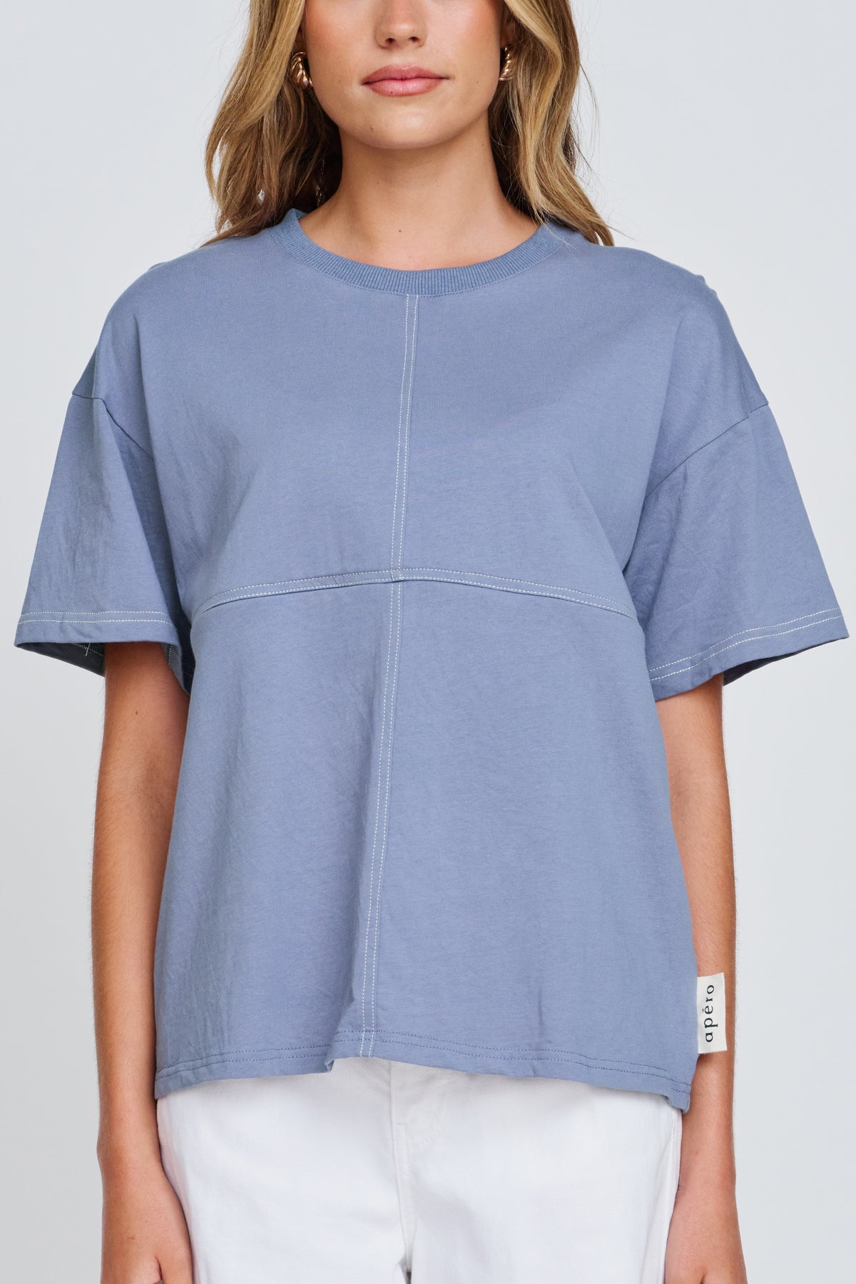 Miro Contrast Panel Tee - Denim Blue / White