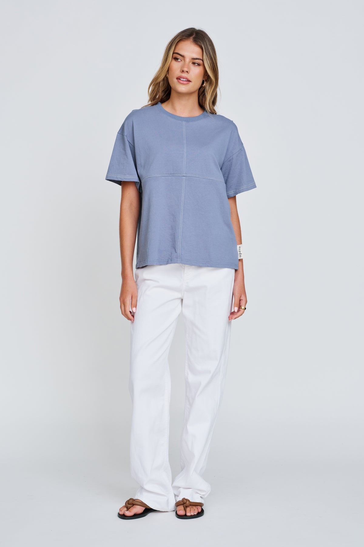 Miro Contrast Panel Tee - Denim Blue / White