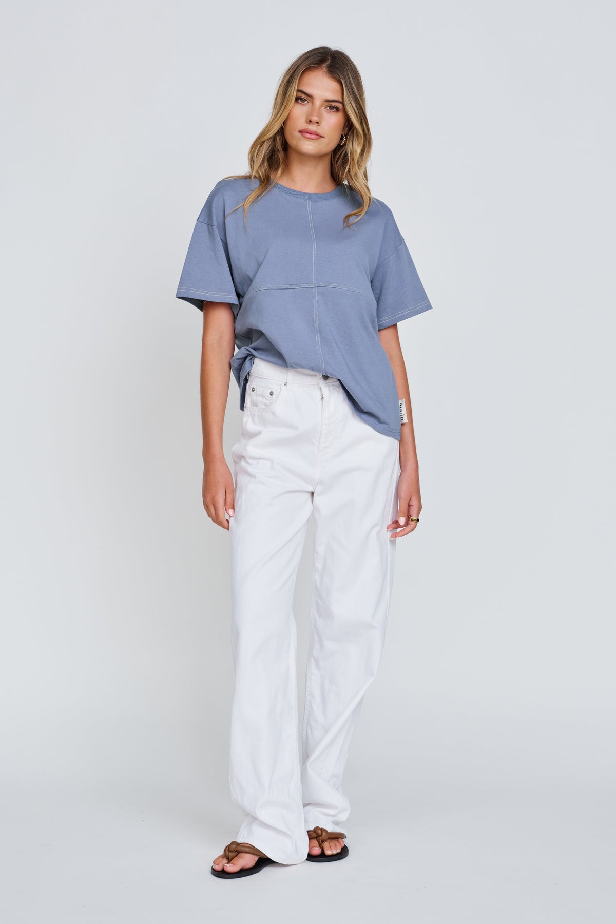 Miro Contrast Panel Tee - Denim Blue / White